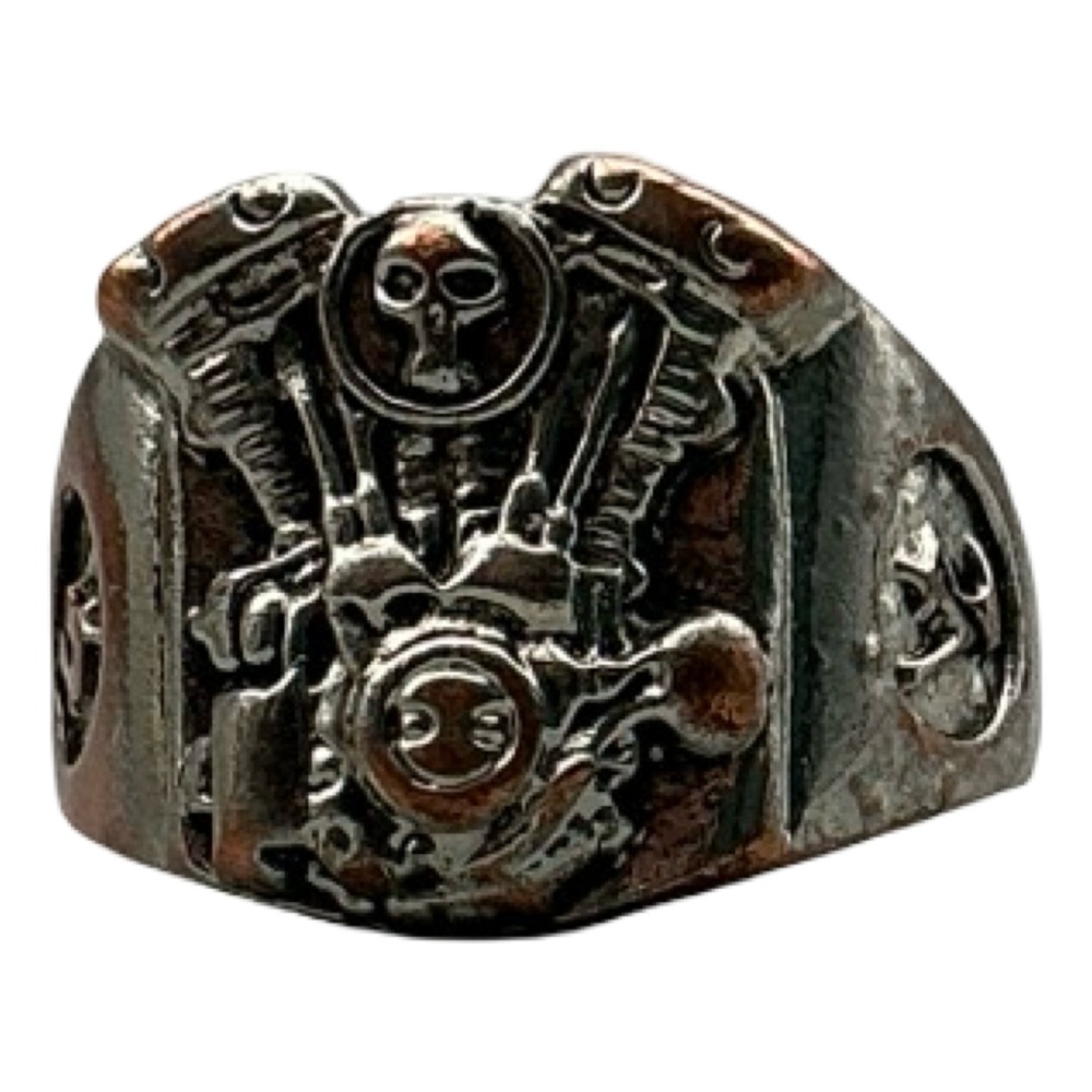 Vintage Biker Ring V-Twin Engine Skull Copper Silver Tone Mens Size 11